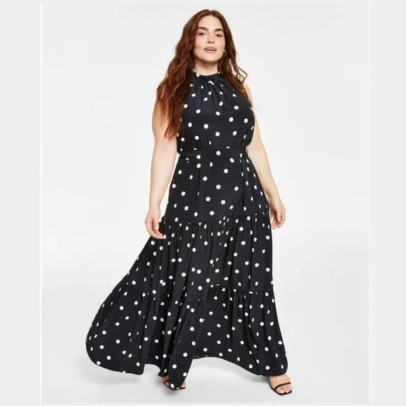 Anne Klein | Dresses | Anne Klein Plussize Polkadot Maxi Dress 8w Tiewaist  New Wo Tags | Poshmark
